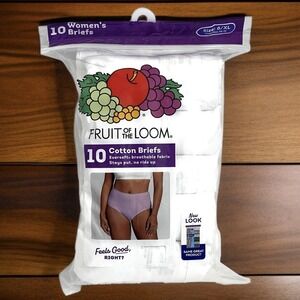 Fruit Of The Loom 8/XL Brief Underwear Panties White 10 Pair 100% Cotton Women